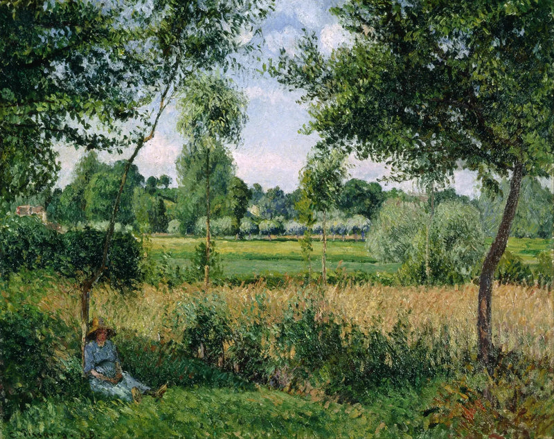 Bonde som vilar vid foten av ett träd, solens effekt, Éragny - Camille Pissarro