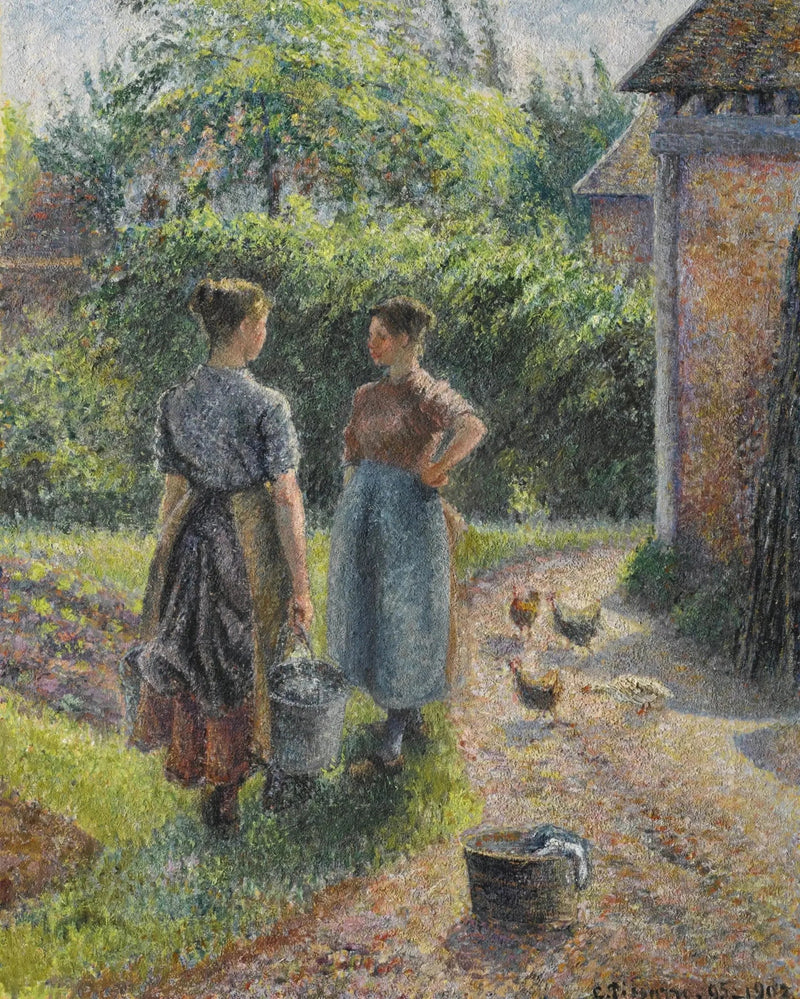 Bönder som pratar på gården i en bondgård, Eragny - Camille Pissarro