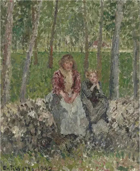 Bönder under träden i Moret - Camille Pissarro