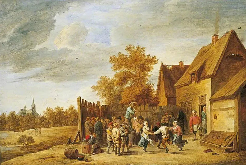 Bönder som dansar framför ett värdshus - David Teniers den yngre