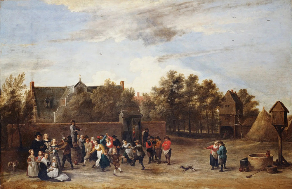 Paysans dansant devant une maison de campagne - David Teniers le Jeune image 1 copie de tableau peinte à la main