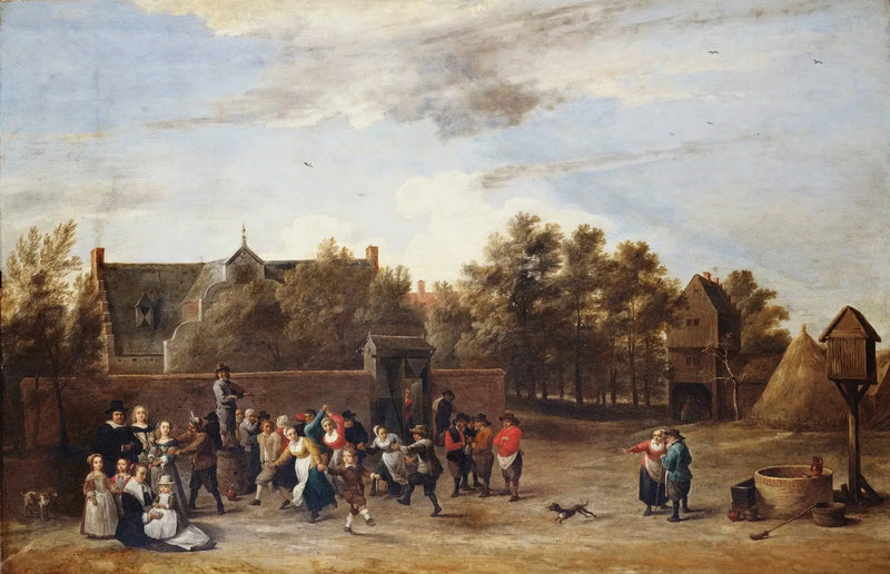Bönder som dansar framför ett lantligt hus - David Teniers den yngre