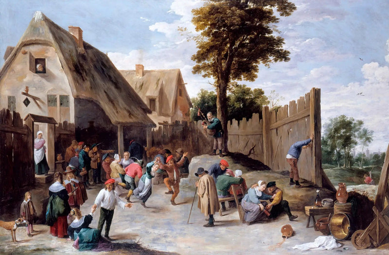Bönder som dansar framför en taverna - David Teniers den yngre