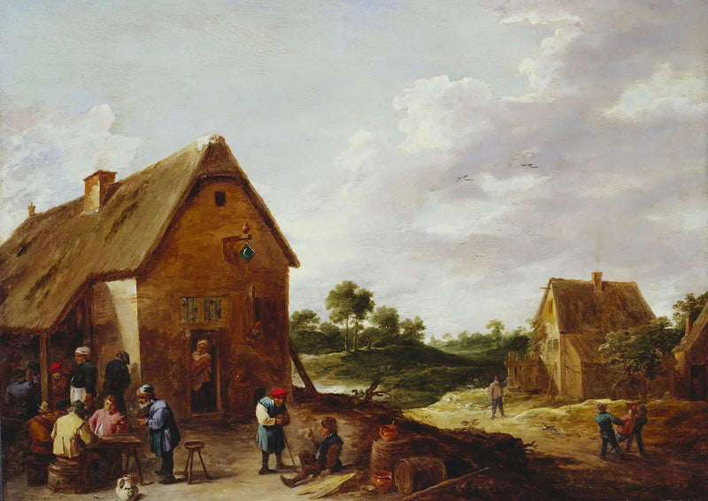 Bönder framför ett landsbygdshotell - David Teniers den yngre