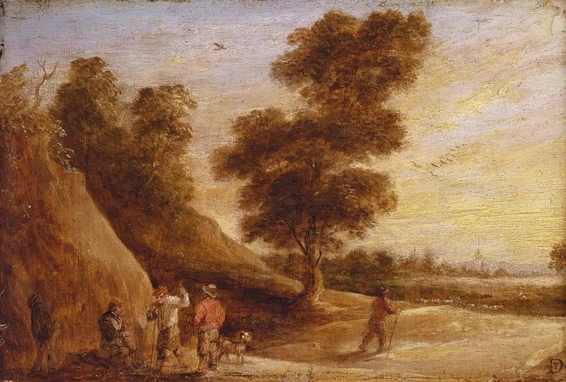 Bönder som diskuterar i ett landskap - David Teniers den yngre