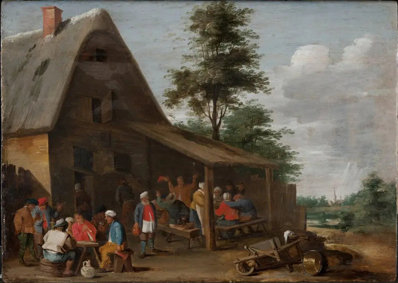 Bönder som festar framför en bykrog - David Teniers den yngre