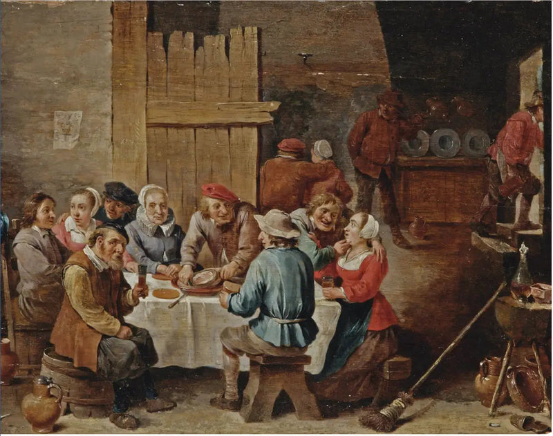 Bönder som äter och dricker inomhus - David Teniers den yngre