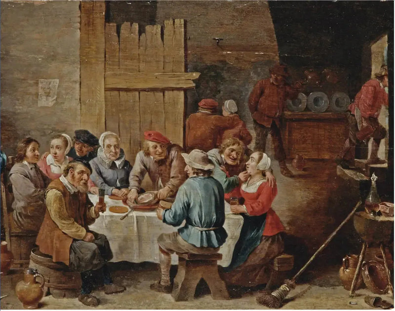 Bönder som äter och dricker inomhus - David Teniers den yngre