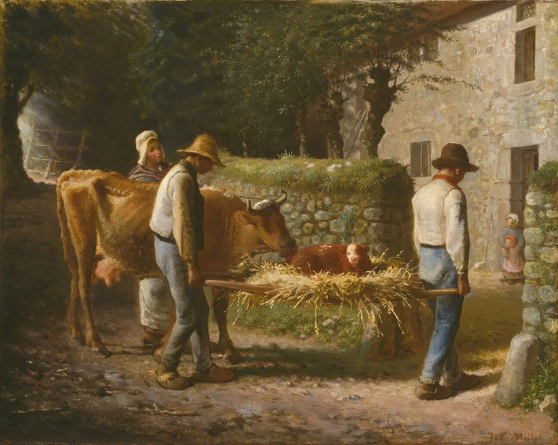 Bönder tar med sig en kalv född på fälten - Jean-François Millet