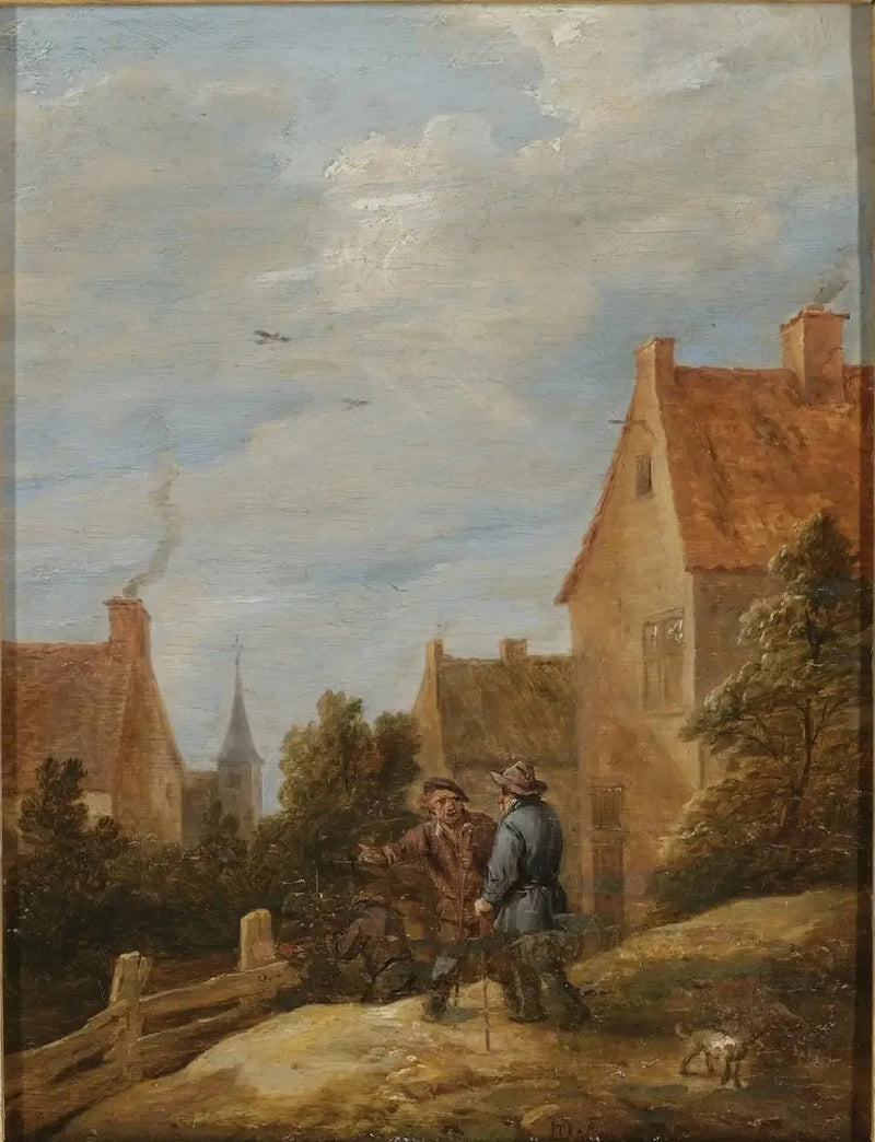 Bönder på en väg i en by - David Teniers den yngre