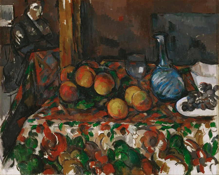 Persikor, karaff och figur - Paul Cézanne