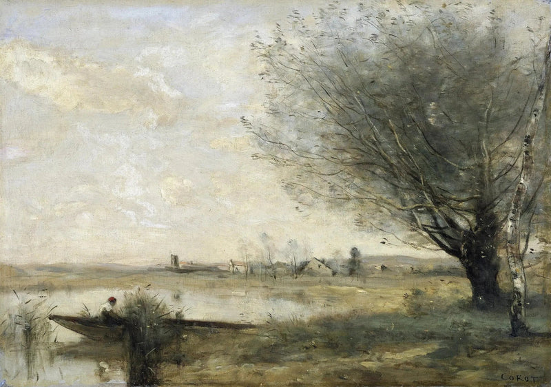 Fiskare förtöjd vid en strand - Jean-Baptiste Camille Corot