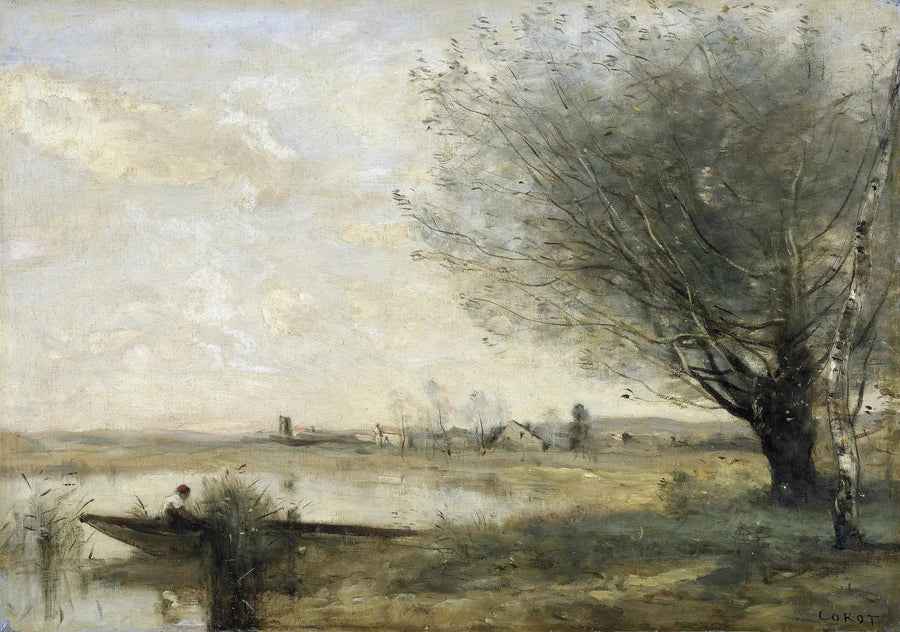 Fiskare förtöjd vid en strand - Jean-Baptiste Camille Corot