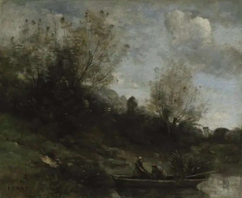 Fiskare i båt vid strandkanten - Jean-Baptiste Camille Corot