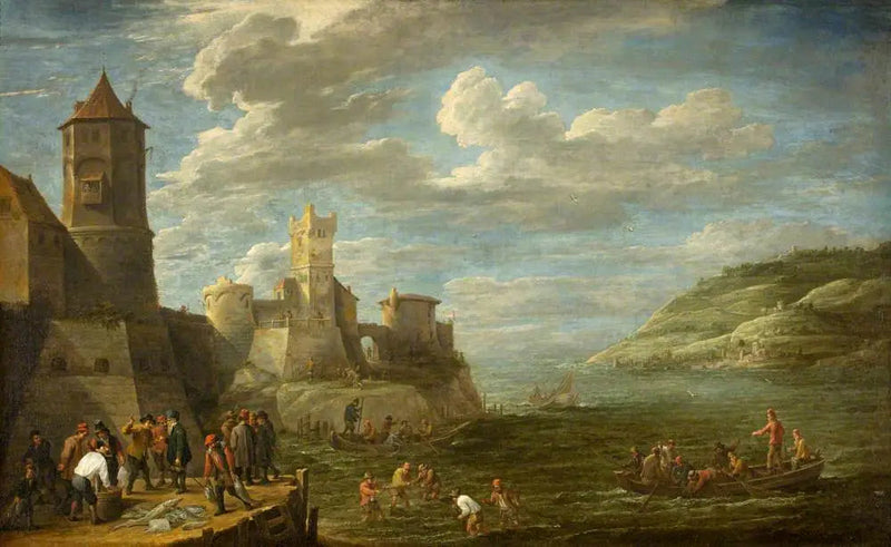 Fiskare på en kaj - David Teniers den yngre