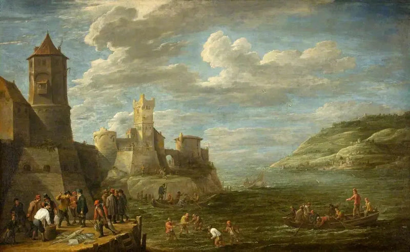 Fiskare på en kaj - David Teniers den yngre