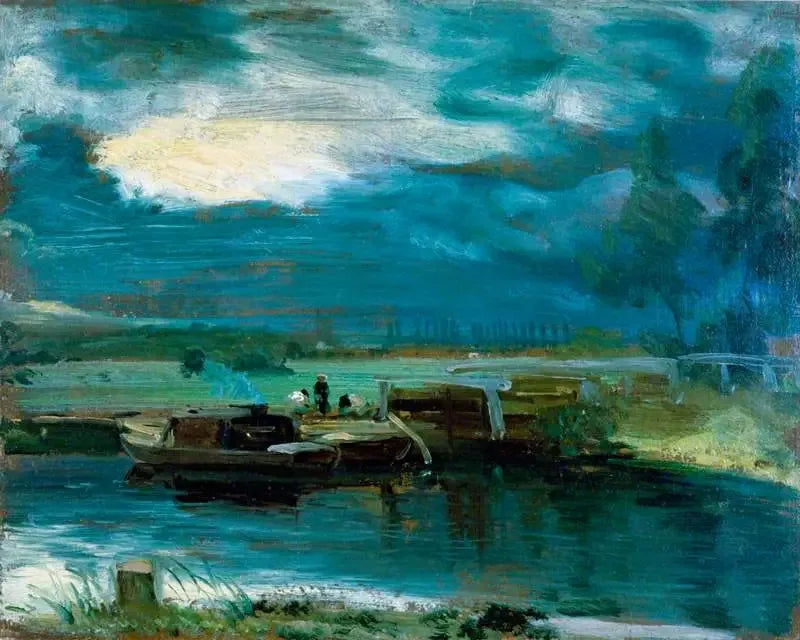 Båtar på Stour med Dedham kyrka i fjärran - John Constable
