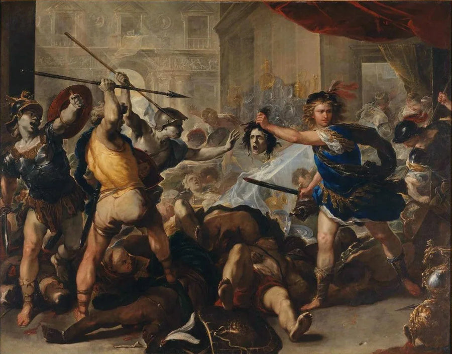 Persée förvandlade Phinée och hans följeslagare till sten - Luca Giordano