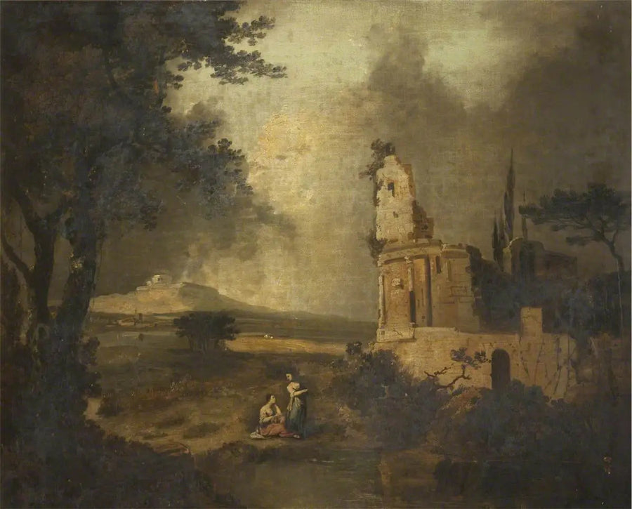 Personer som samtalar i förgrunden; i fjärran, Betlehem - Claude Lorrain