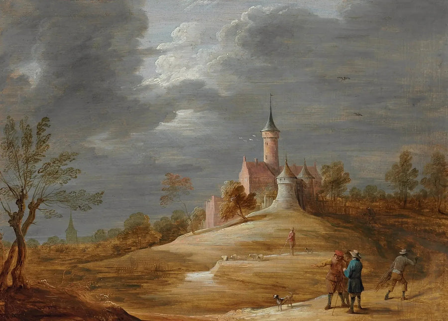 Personer i ett landskap med ett slott i bakgrunden - David Teniers den yngre