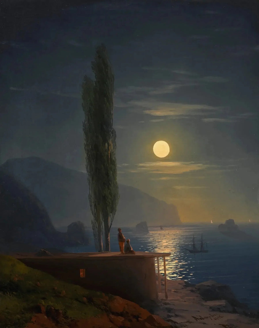 Personer på en kust belyst av månen - Ivan Aivazovskij