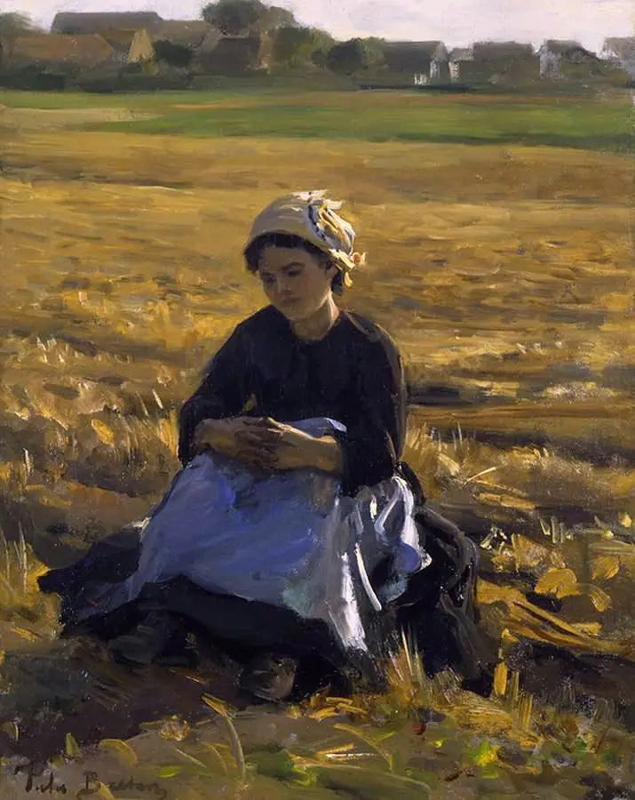 Liten samlare sittande i fältet - Jules Breton