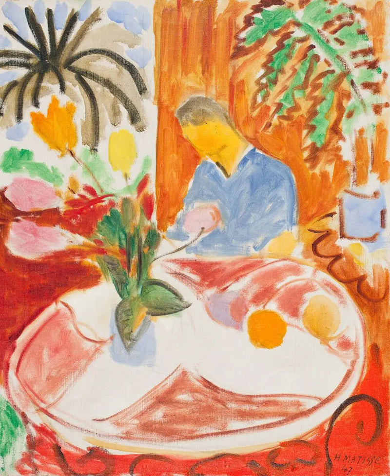 Litet Inre med Runt Marmorbord, Palm och Karaktär - Henri Matisse