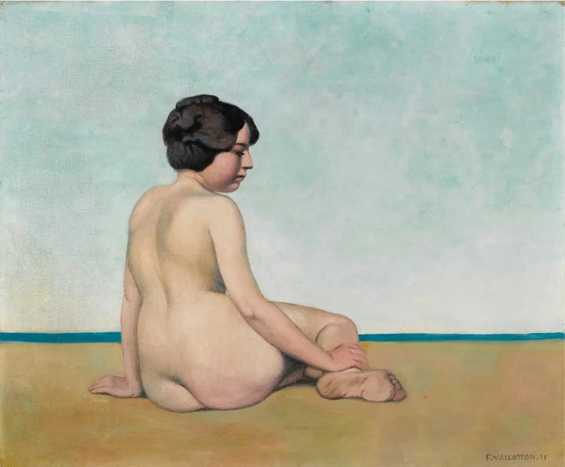 Liten badande flicka sittande på sanden - Félix Vallotton