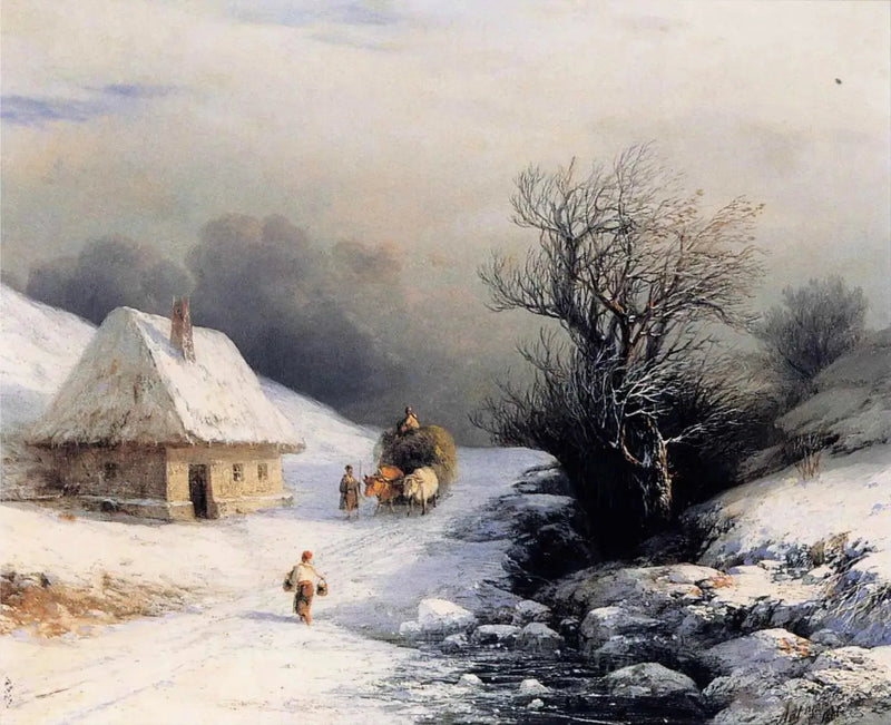 Liten rysk oxvagn på vintern - Ivan Aivazovskij