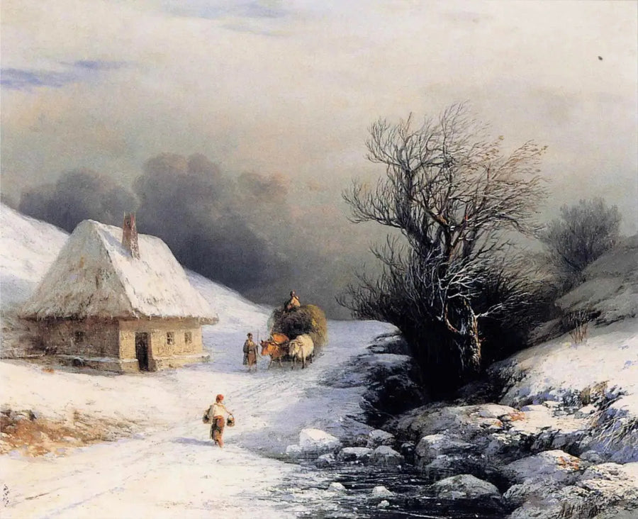 Liten rysk oxvagn på vintern - Ivan Aivazovskij