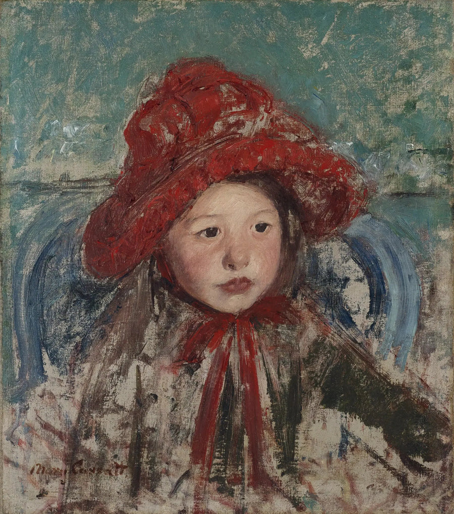 Liten flicka med stor röd hatt - Mary Cassatt