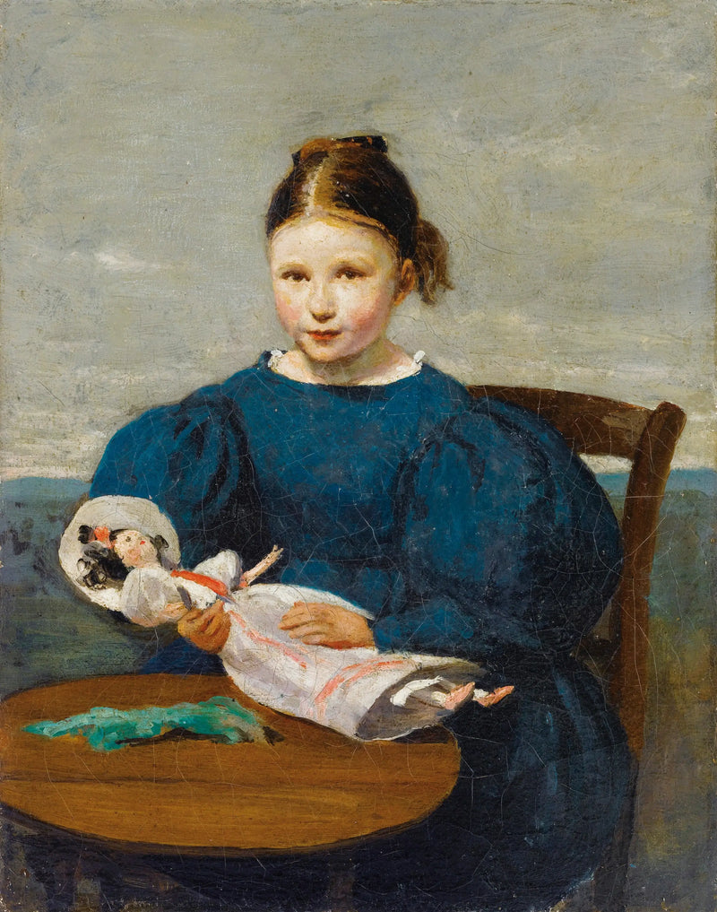 Liten flicka med en docka - Jean-Baptiste Camille Corot