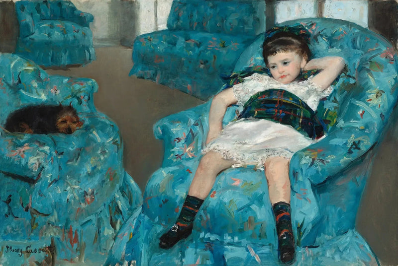 Liten flicka i en blå fåtölj - Mary Cassatt