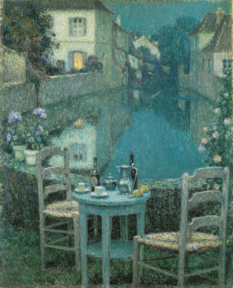 Liten bord i kvällsskymningen - Henri Le Sidaner