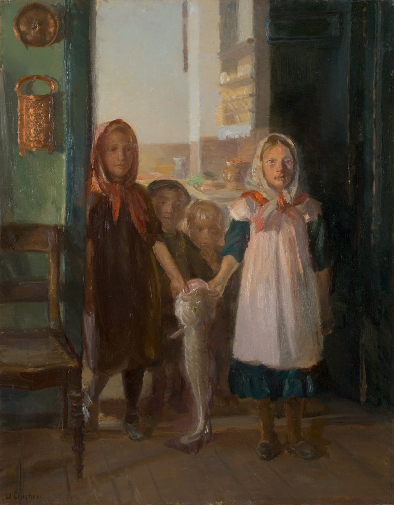 Lilla flickor med en torsk - Anna Ancher