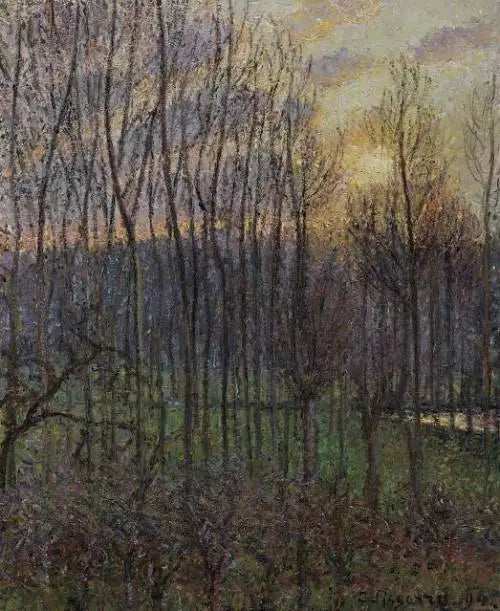Poppelträd i Éragny, solnedgång - Camille Pissarro