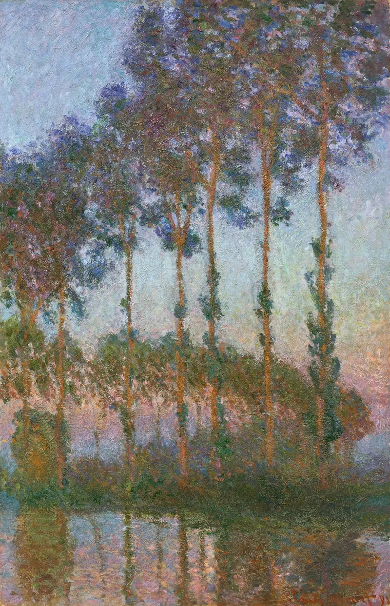 Poppel på stranden av Epte, skymning W1296 - Claude Monet