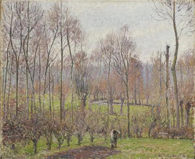 Poppelträd, grått väder, Éragny - Camille Pissarro