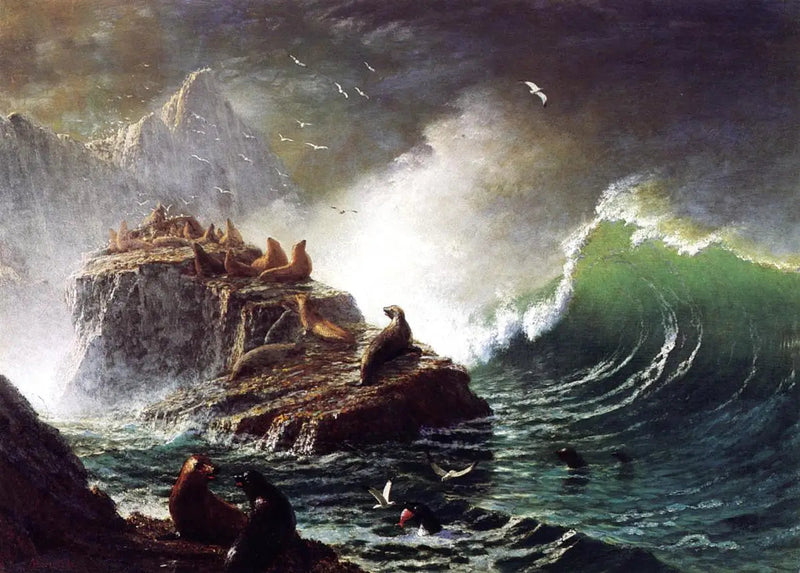 Sälar på klipporna, Farallonöarna - Albert Bierstadt