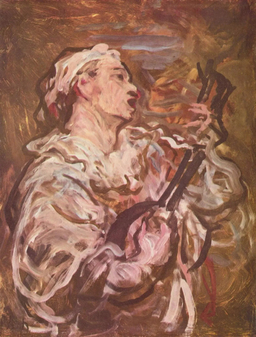 Pierrot spelar mandolin - Honoré Daumier