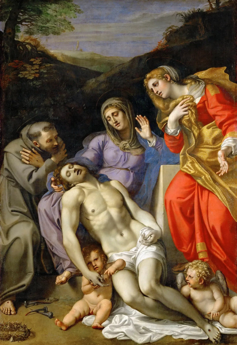 Pietà med helige Franciskus och heliga Maria Magdalena - Annibale Carracci