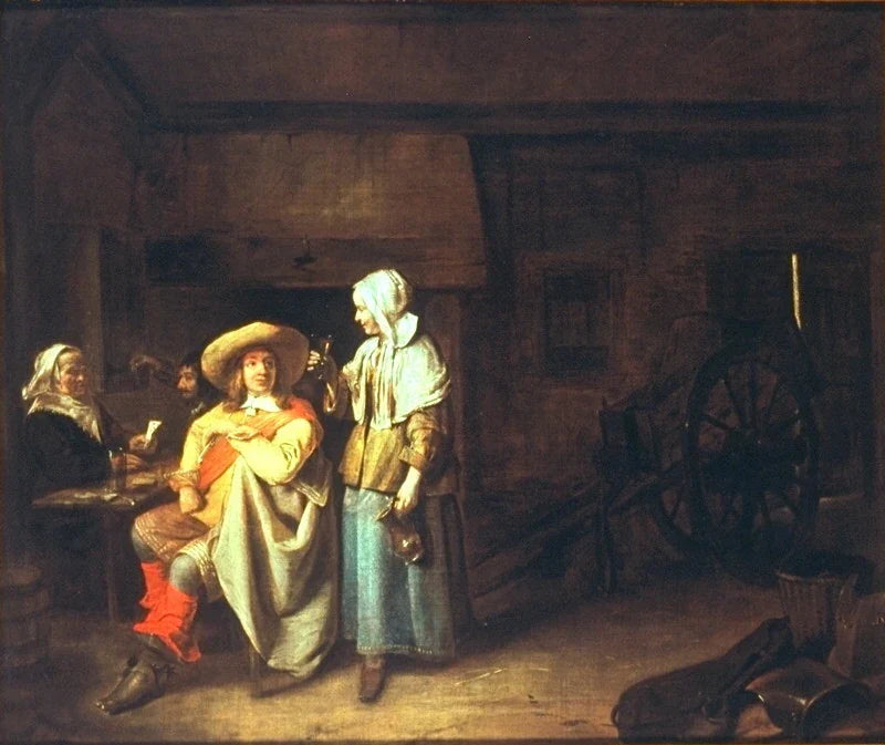 Soldat avec femme et joueurs de cartes dans une taverne - Pieter de Hooch