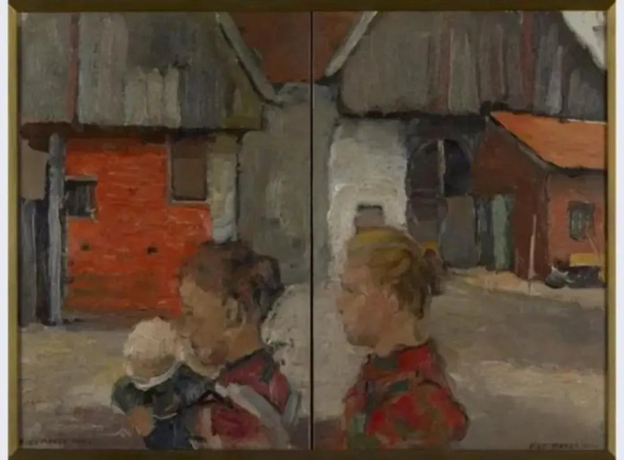 Bakre gavlar av jordbruksbyggnader med figurer - Piet Mondrian