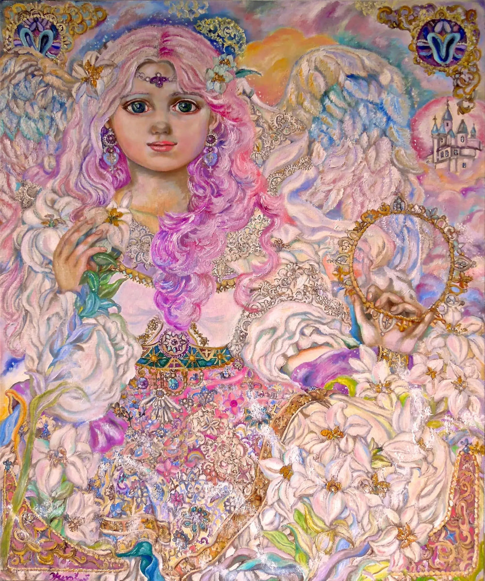 Pink lily flower angel - Yumi Sugai image 1 reproduction de peinture à l’huile