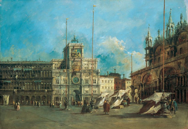 Platsen Saint-Marc i Venedig med Urtornet - Francesco Guardi