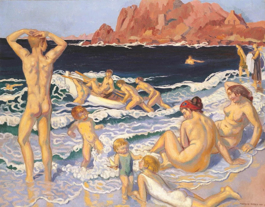 Strand med kanot och naken man - Maurice Denis