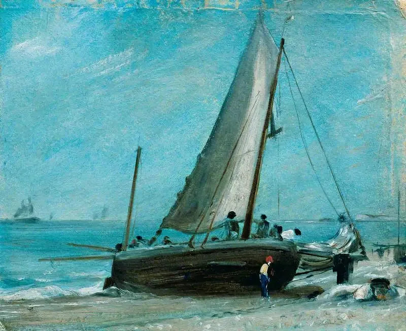 Brighton-stranden, med fiskebåt och besättning - John Constable