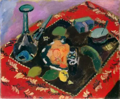Plats och frukter på en röd och svart matta (Den Röda Mattan) - Henri Matisse