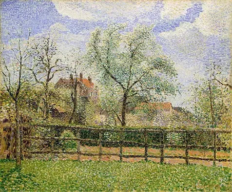Blommande päronträd i Eragny, morgon - Camille Pissarro