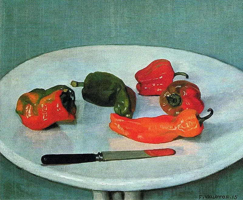 Röda paprikor på rund bord, vitlackerad - Félix Vallotton